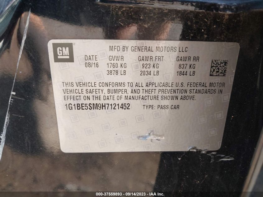 2017 CHEVROLET CRUZE LT - 1G1BE5SM9H7121452