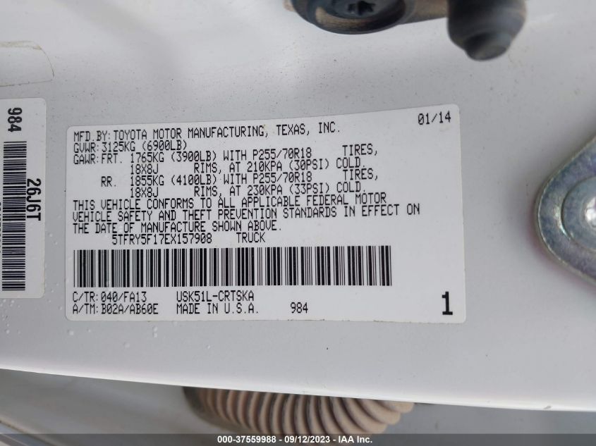 2014 TOYOTA TUNDRA 2WD TRUCK SR/SR5 - 5TFRY5F17EX157908