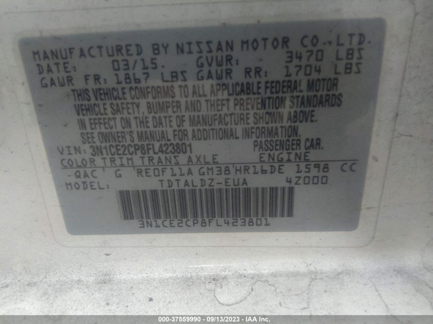 2015 NISSAN VERSA NOTE S/S PLUS/SV/SL/SR - 3N1CE2CP8FL423801