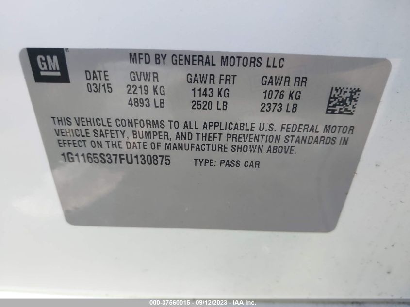 2015 CHEVROLET IMPALA LTZ - 1G1165S37FU130875