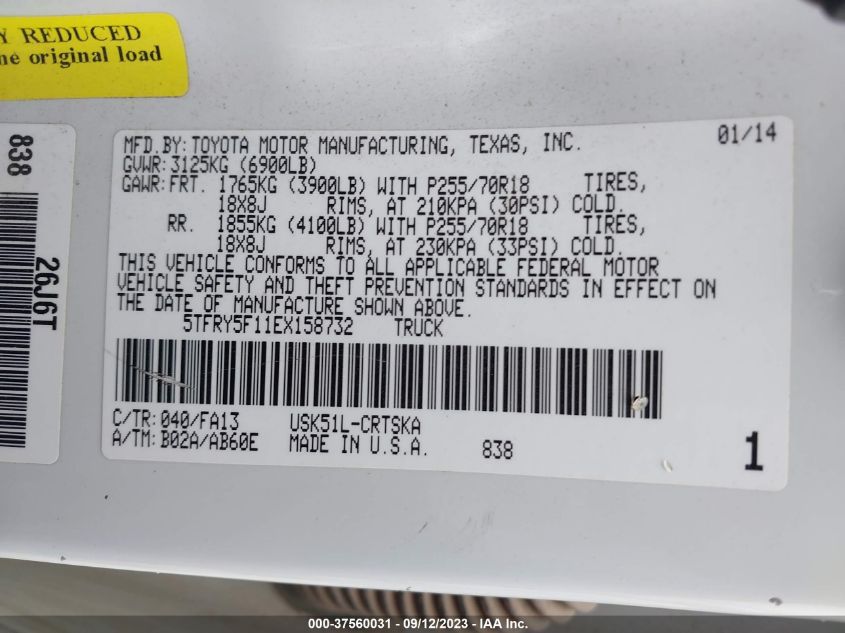 2014 TOYOTA TUNDRA 2WD TRUCK SR/SR5 - 5TFRY5F11EX158732