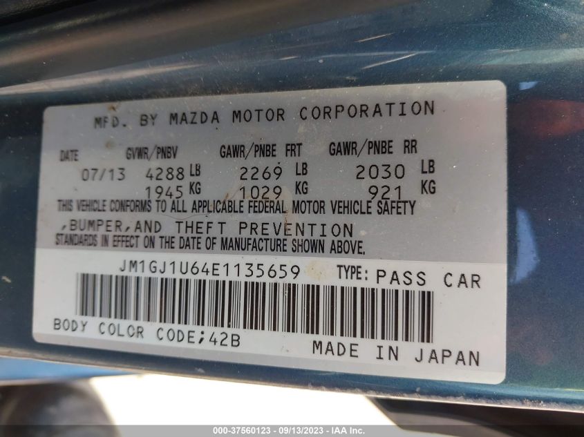 2014 MAZDA MAZDA6 I SPORT - JM1GJ1U64E1135659