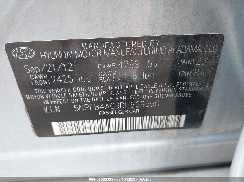 2013 HYUNDAI SONATA GLS PZEV - 5NPEB4AC9DH609550