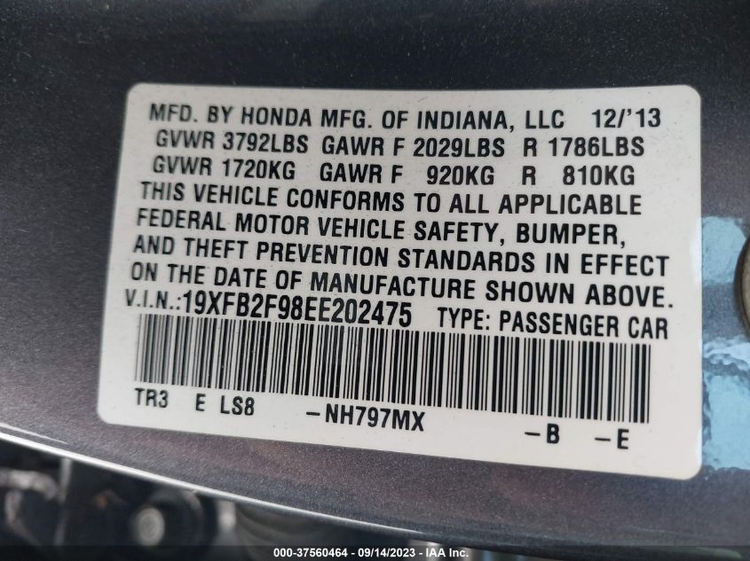 2014 HONDA CIVIC SEDAN EX-L - 19XFB2F98EE202475