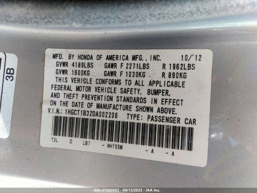 2013 HONDA ACCORD LX-S - 1HGCT1B32DA002206