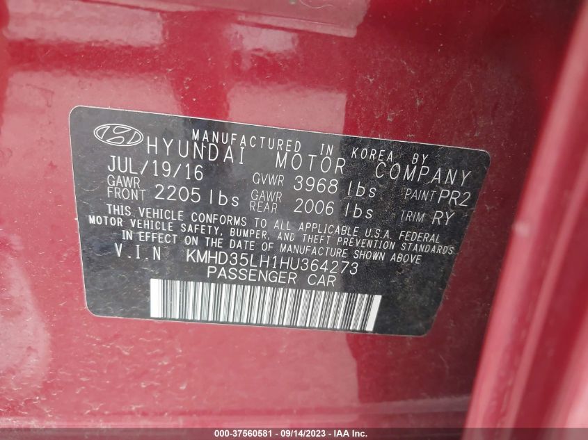 2017 HYUNDAI ELANTRA GT - KMHD35LH1HU364273