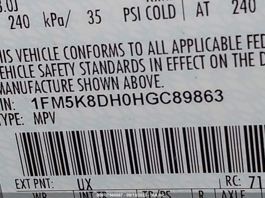 2017 FORD EXPLORER XLT - 1FM5K8DH0HGC89863
