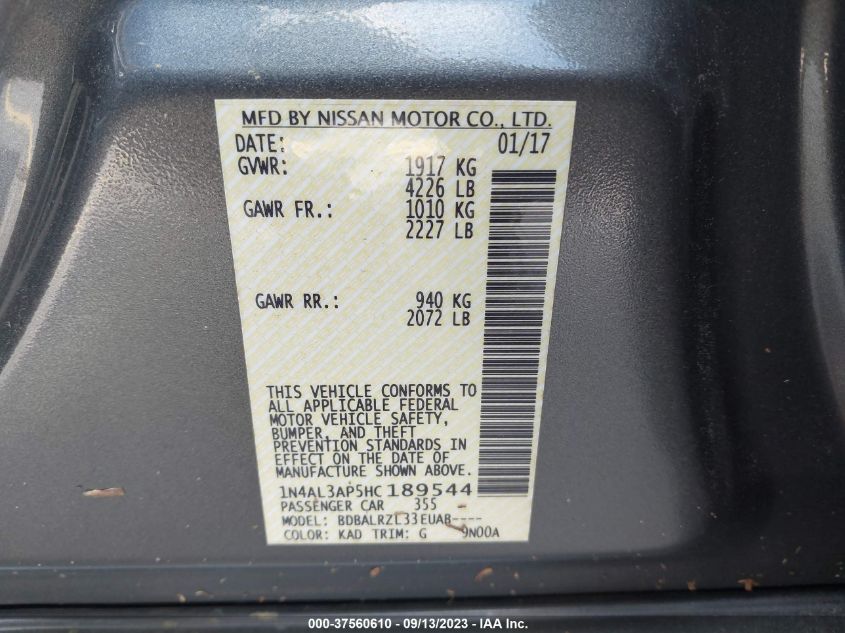 2017 NISSAN ALTIMA 2.5 SL - 1N4AL3AP5HC189544