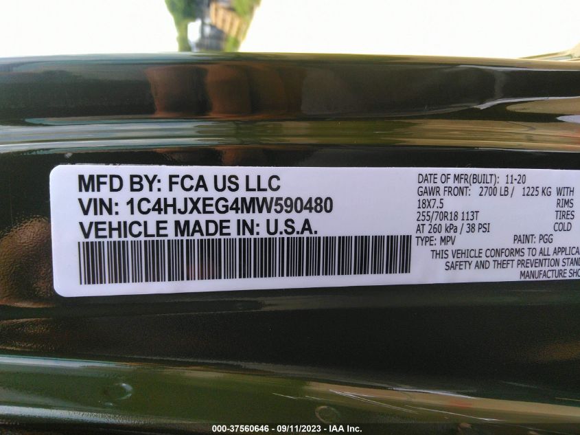 2021 JEEP WRANGLER UNLIMITED SAHARA 4X4 - 1C4HJXEG4MW590480