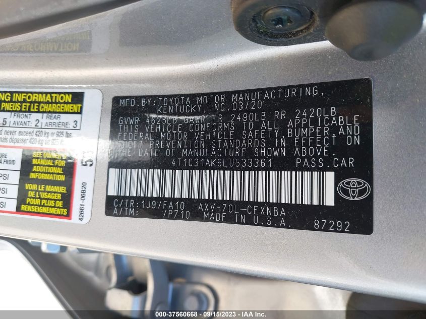 2020 TOYOTA CAMRY HYBRID LE - 4T1C31AK6LU533361