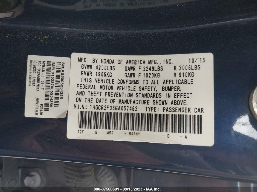 2016 HONDA ACCORD SEDAN LX - 1HGCR2F35GA057462
