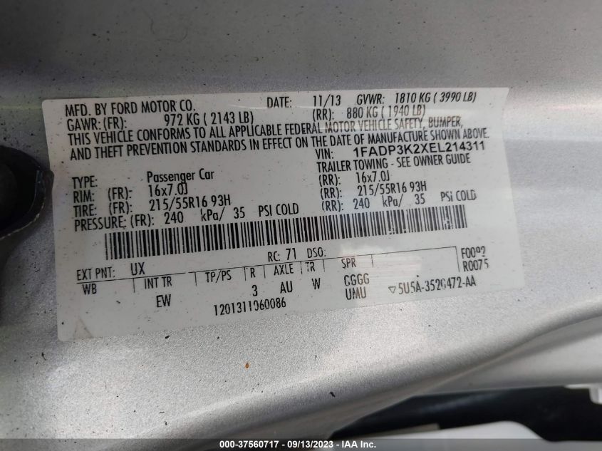 2014 FORD FOCUS SE - 1FADP3K2XEL214311