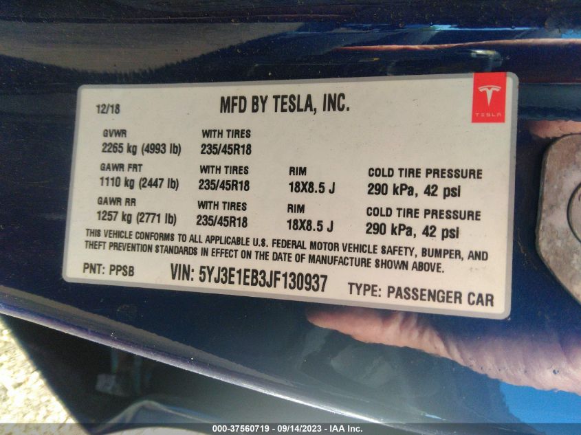 2018 TESLA MODEL 3 LONG RANGE - 5YJ3E1EB3JF130937