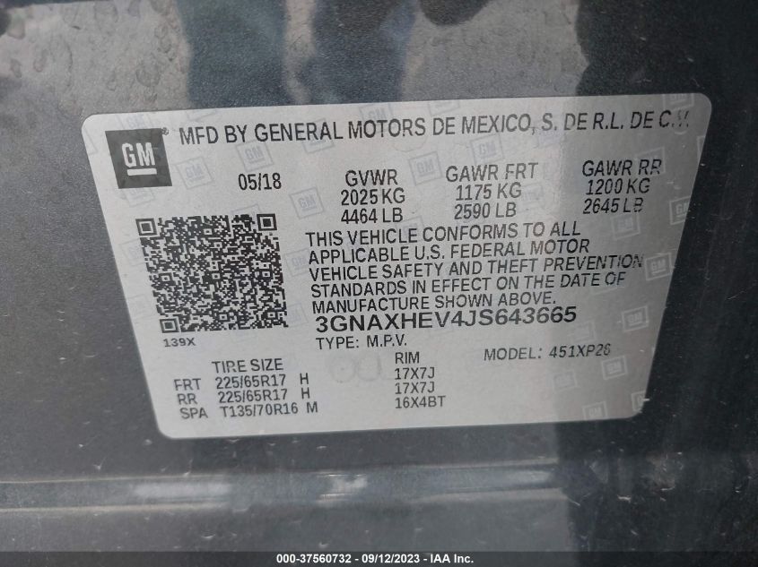 2018 CHEVROLET EQUINOX LS - 3GNAXHEV4JS643665