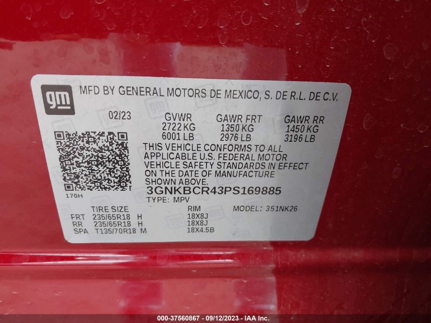 2023 CHEVROLET BLAZER LT - 3GNKBCR43PS169885