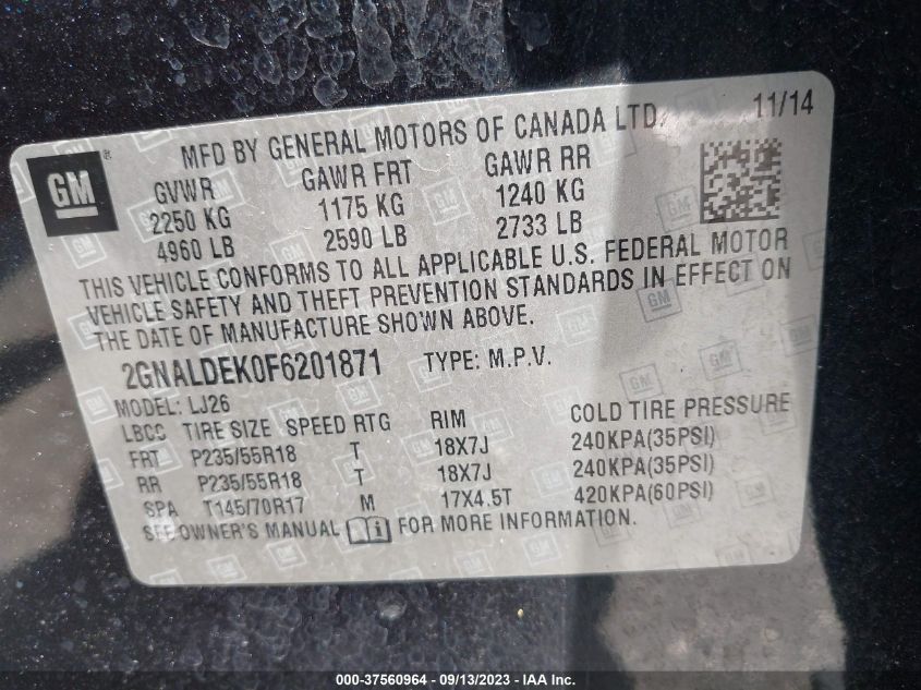 2015 CHEVROLET EQUINOX LTZ - 2GNALDEK0F6201871