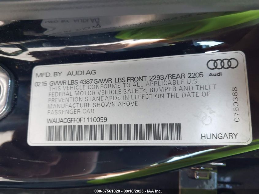 2015 AUDI A3 1.8T PREMIUM - WAUACGFF0F1110059