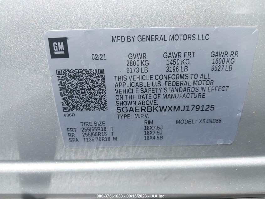 VIN 5GAERBKWXMJ179125 2021 BUICK ENCLAVE ESSENCE