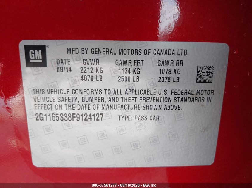 2015 CHEVROLET IMPALA LTZ - 2G1165S38F9124127