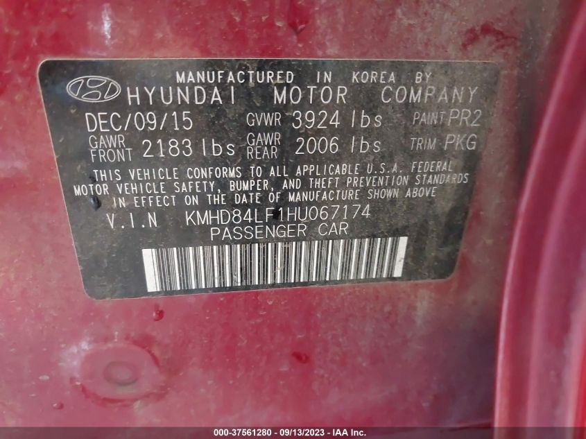 2017 HYUNDAI ELANTRA SE - KMHD84LF1HU067174