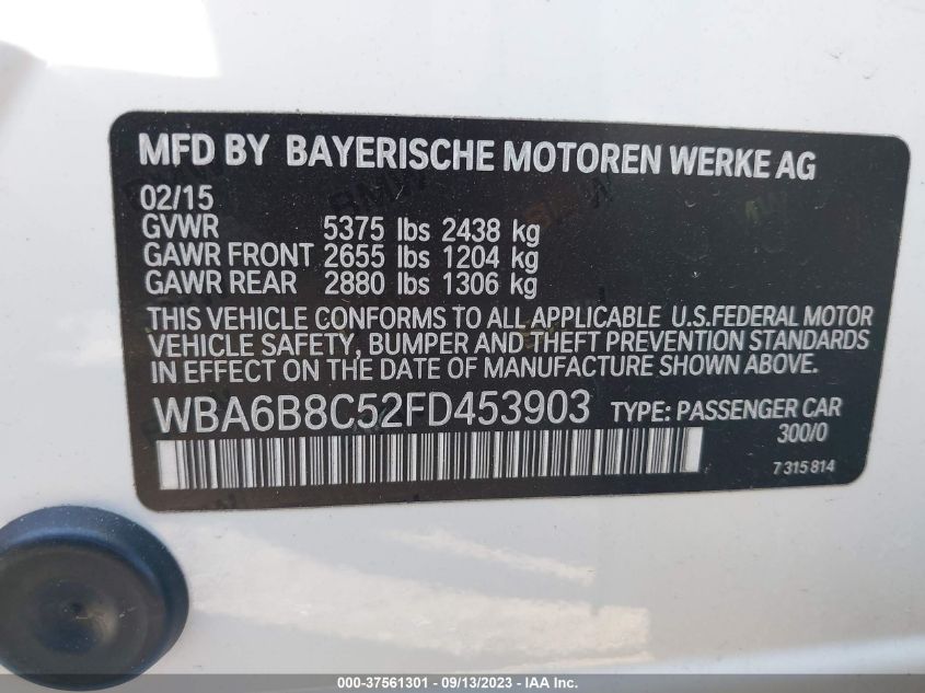 2015 BMW 6 SERIES 640I XDRIVE - WBA6B8C52FD453903