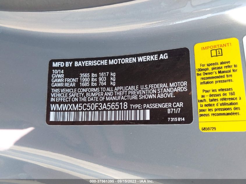2015 MINI COOPER HARDTOP - WMWXM5C50F3A56518