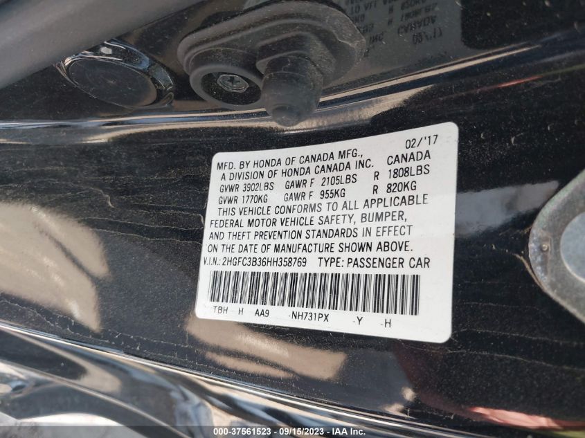 2017 HONDA CIVIC COUPE EX-T - 2HGFC3B36HH358769
