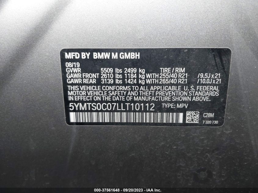 2020 BMW X3 M COMPETITION 5YMTS0C07LLT10112