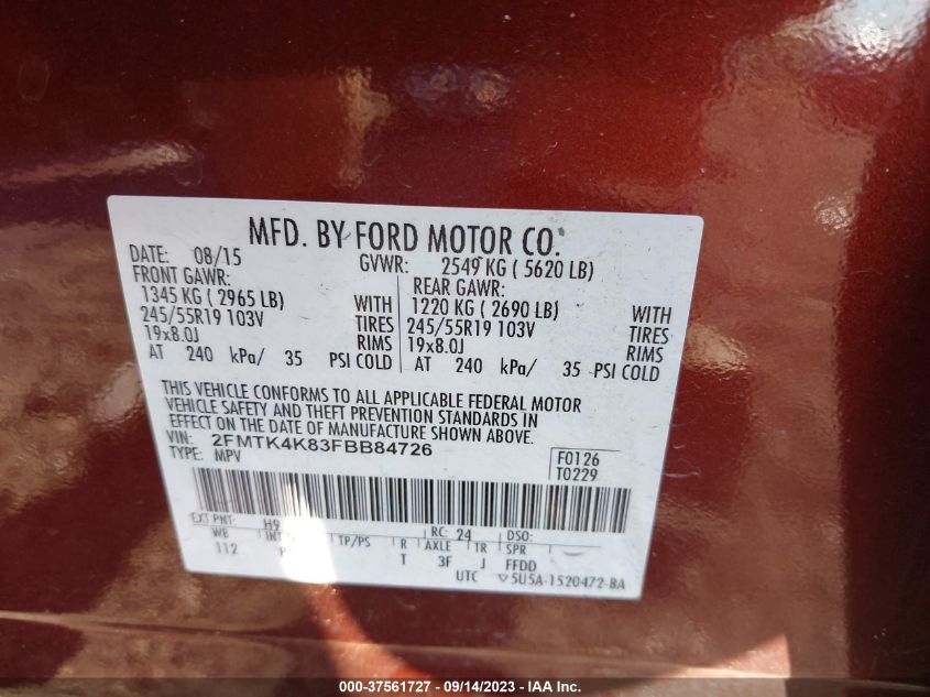 2015 FORD EDGE TITANIUM 2FMTK4K83FBB84726
