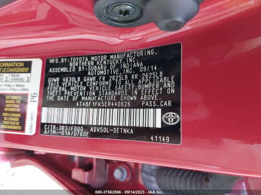 2014 TOYOTA CAMRY L/LE/XLE/SE/SE SPORT - 4T4BF1FK5ER440626