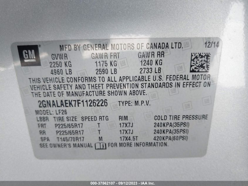 2015 CHEVROLET EQUINOX LS - 2GNALAEK7F1126226