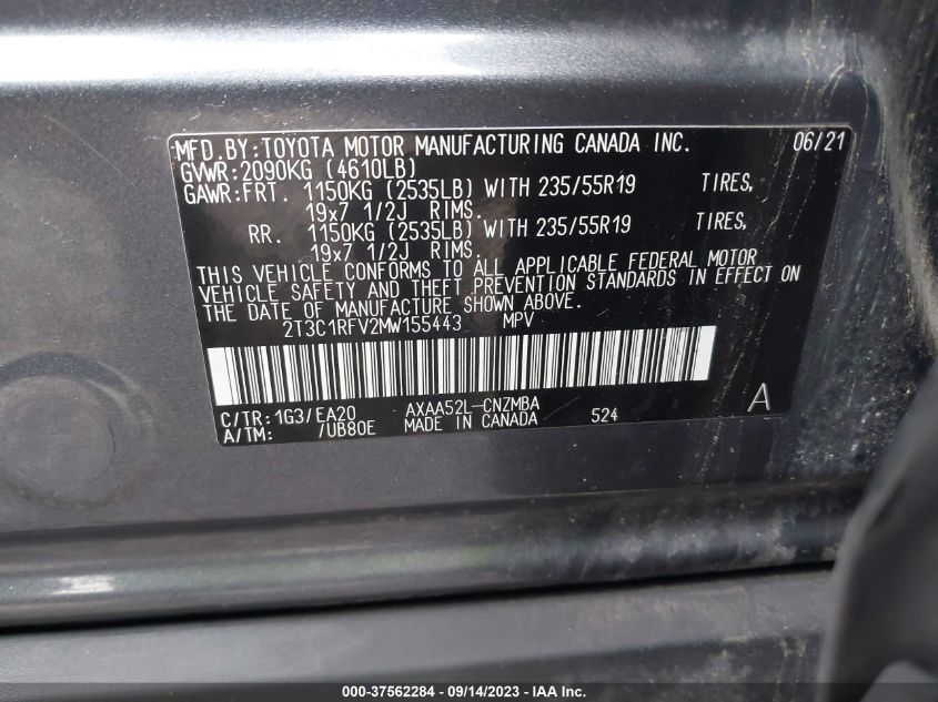 2021 TOYOTA RAV4 XLE PREMIUM - 2T3C1RFV2MW155443