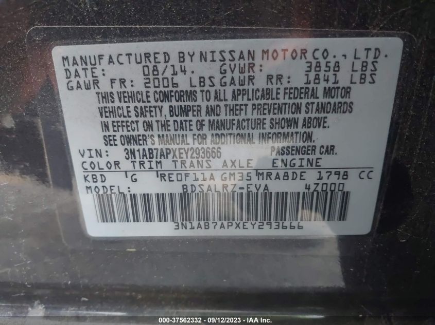 2014 NISSAN SENTRA S/SV/SR/SL - 3N1AB7APXEY293666