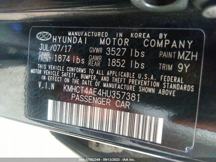 2017 HYUNDAI ACCENT SE - KMHCT4AE4HU357381