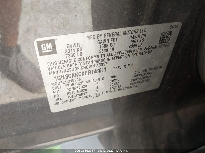 2015 CHEVROLET SUBURBAN 1500 LTZ 1GNSCKKCXFR148011