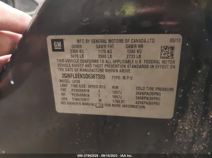 2013 CHEVROLET EQUINOX LT - 2GNFLEEK5D6367389