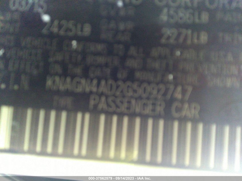 2016 KIA OPTIMA HYBRID EX - KNAGN4AD2G5092747