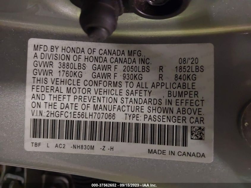2020 HONDA CIVIC SI SEDAN 2HGFC1E56LH707066