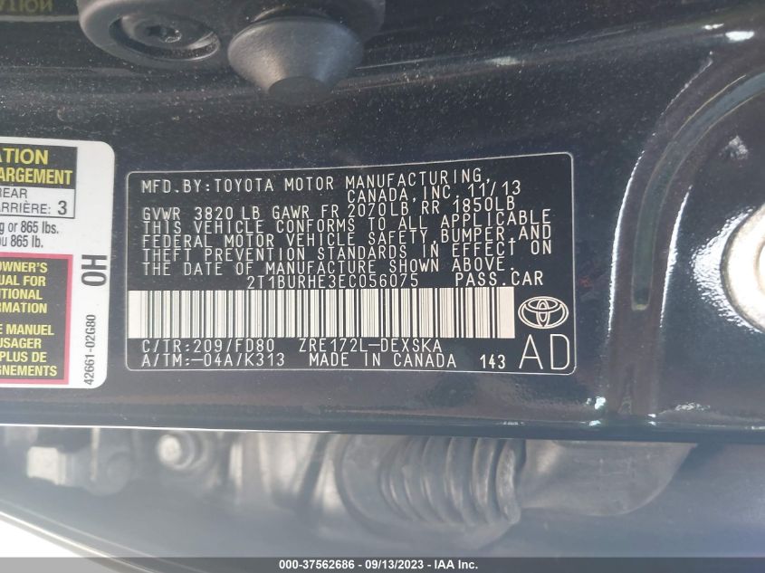 2014 TOYOTA COROLLA L/LE/S/S PLUS/LE PLUS - 2T1BURHE3EC056075