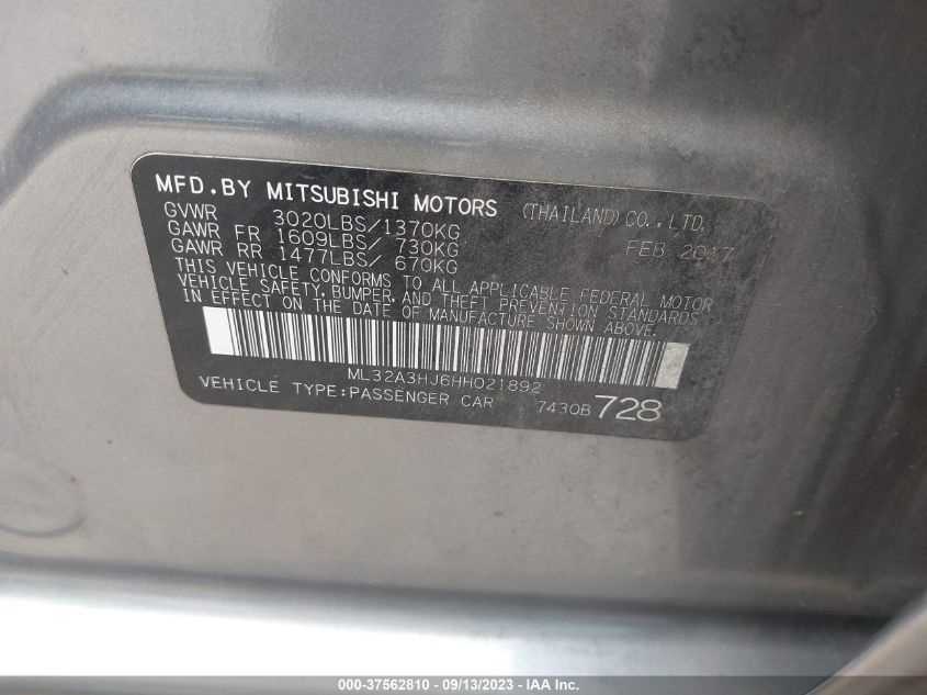 2017 MITSUBISHI MIRAGE ES - ML32A3HJ6HH021892