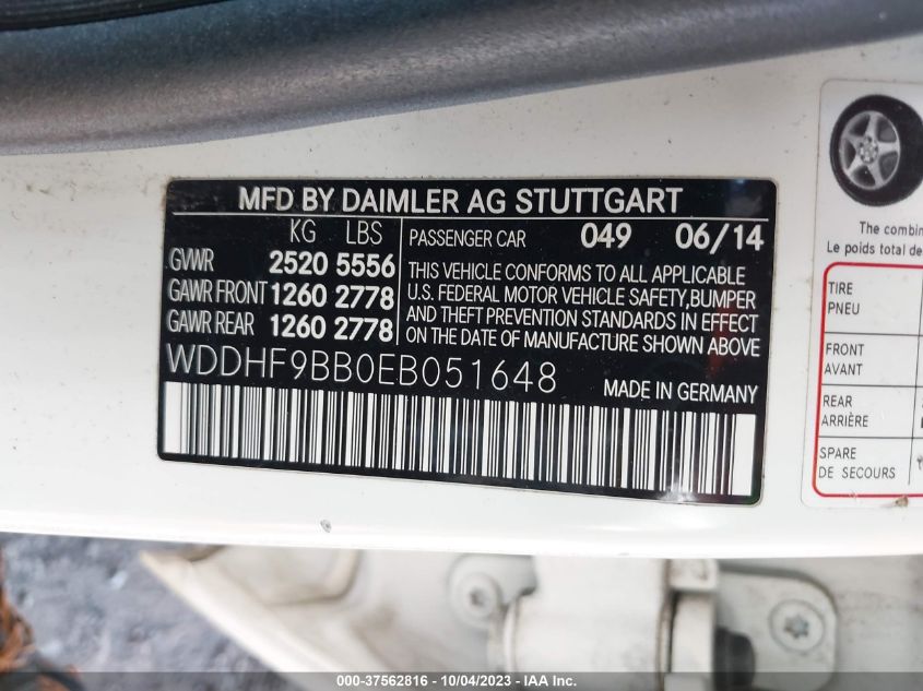 2014 MERCEDES-BENZ E 550 4MATIC WDDHF9BB0EB051648