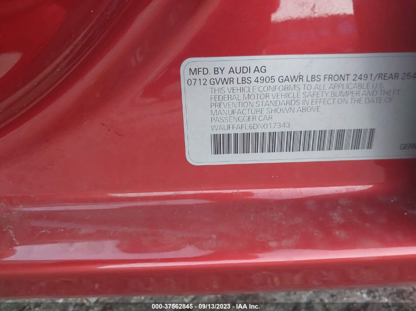 2013 AUDI A4 PREMIUM PLUS - WAUFFAFL6DN017343
