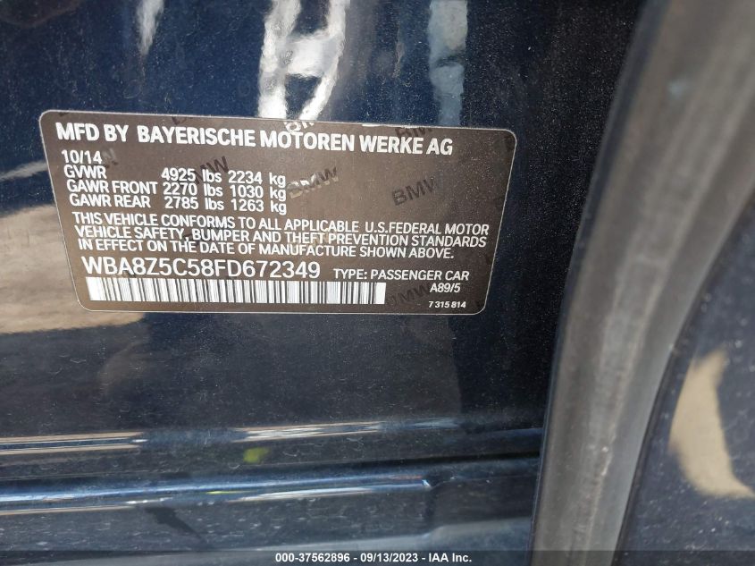 2015 BMW 3 SERIES GRAN TURISMO 328I XDRIVE WBA8Z5C58FD672349
