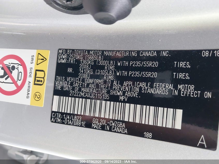 VIN 2T2ZZMCAXJC115135 2018 LEXUS RX RX 350