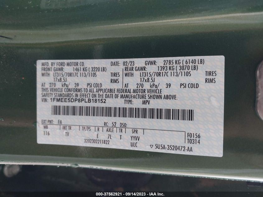 2023 FORD BRONCO BASE/BIG BEND - 1FMEE5DP8PLB18152
