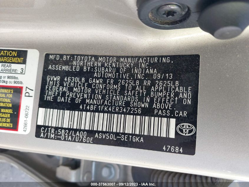 2014 TOYOTA CAMRY L/LE/XLE/SE/SE SPORT - 4T4BF1FK4ER347256