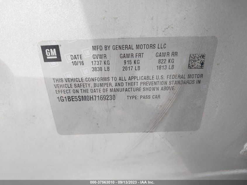 2017 CHEVROLET CRUZE LT - 1G1BE5SM0H7169230