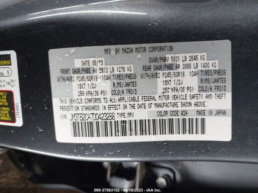 2013 MAZDA CX-9 TOURING - JM3TB2CA7D0423288