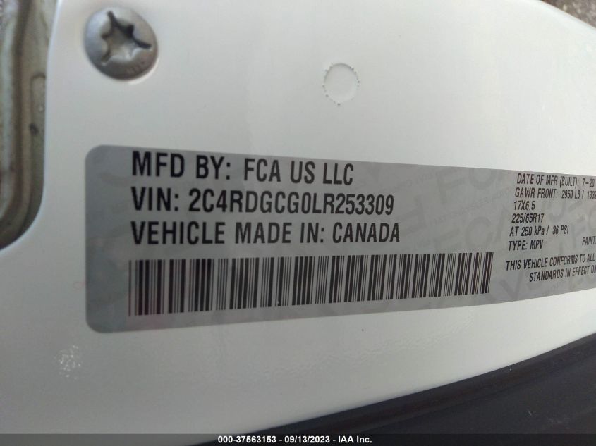 2020 DODGE GRAND CARAVAN SXT - 2C4RDGCG0LR253309