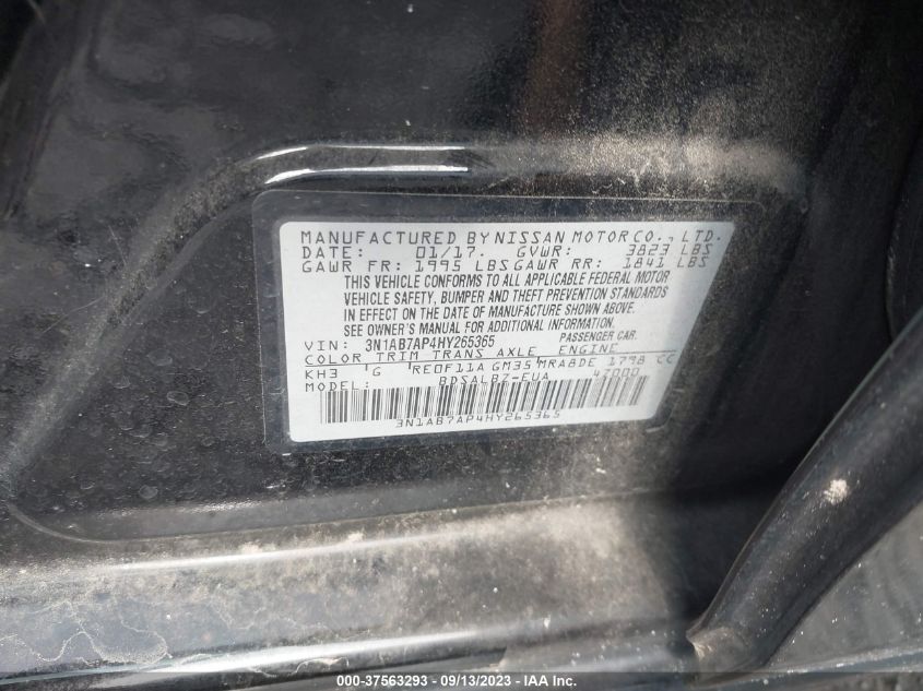 2017 NISSAN SENTRA S - 3N1AB7AP4HY265365